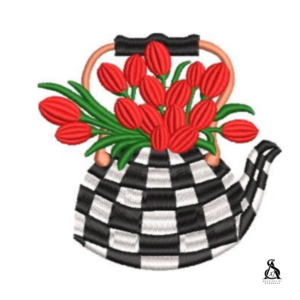 Matriz de Bordado Chaleira com Tulipas
