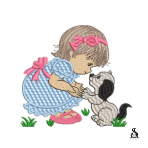 Matriz de Bordado Menininha com Cachorrinho