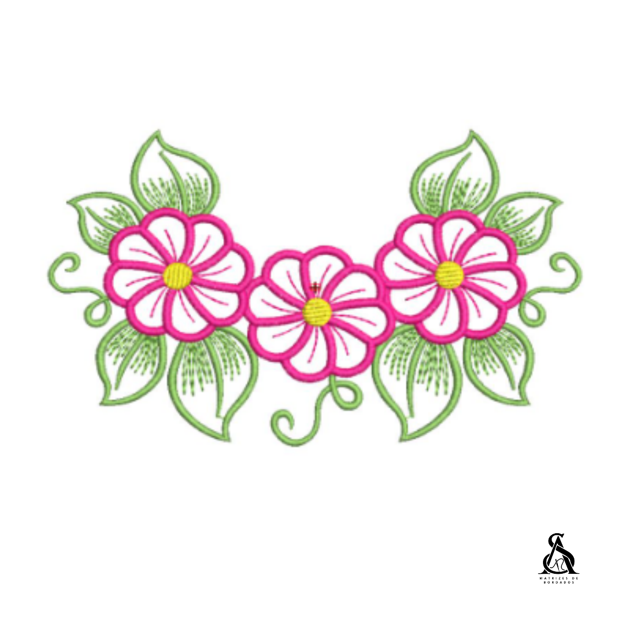 Matriz de Bordado Floral com Aplique