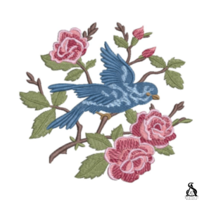 Matriz de Bordado Floral com Pássaro
